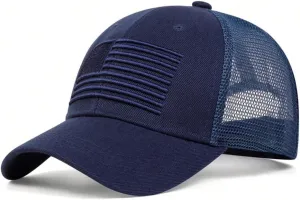 Mens American Flag Trucker Hat Breathable Mesh Baseball Cap Adjustable Low Profile Snapback Hat