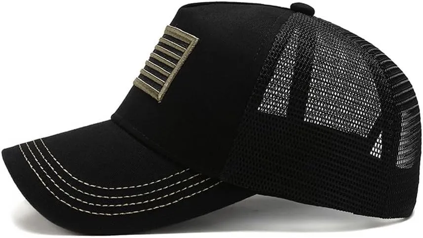 Mens American Flag Trucker Hat Breathable Mesh Baseball Cap Adjustable Low Profile Snapback Hat