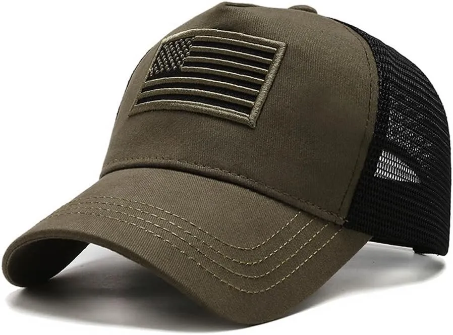 Mens American Flag Trucker Hat Breathable Mesh Baseball Cap Adjustable Low Profile Snapback Hat