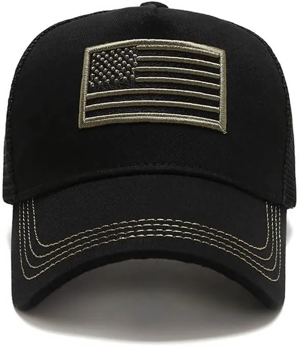 Mens American Flag Trucker Hat Breathable Mesh Baseball Cap Adjustable Low Profile Snapback Hat