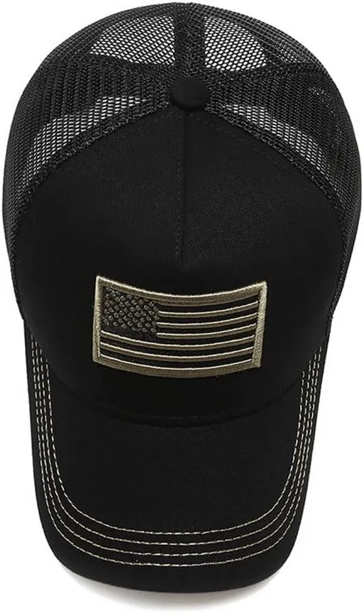 Mens American Flag Trucker Hat Breathable Mesh Baseball Cap Adjustable Low Profile Snapback Hat