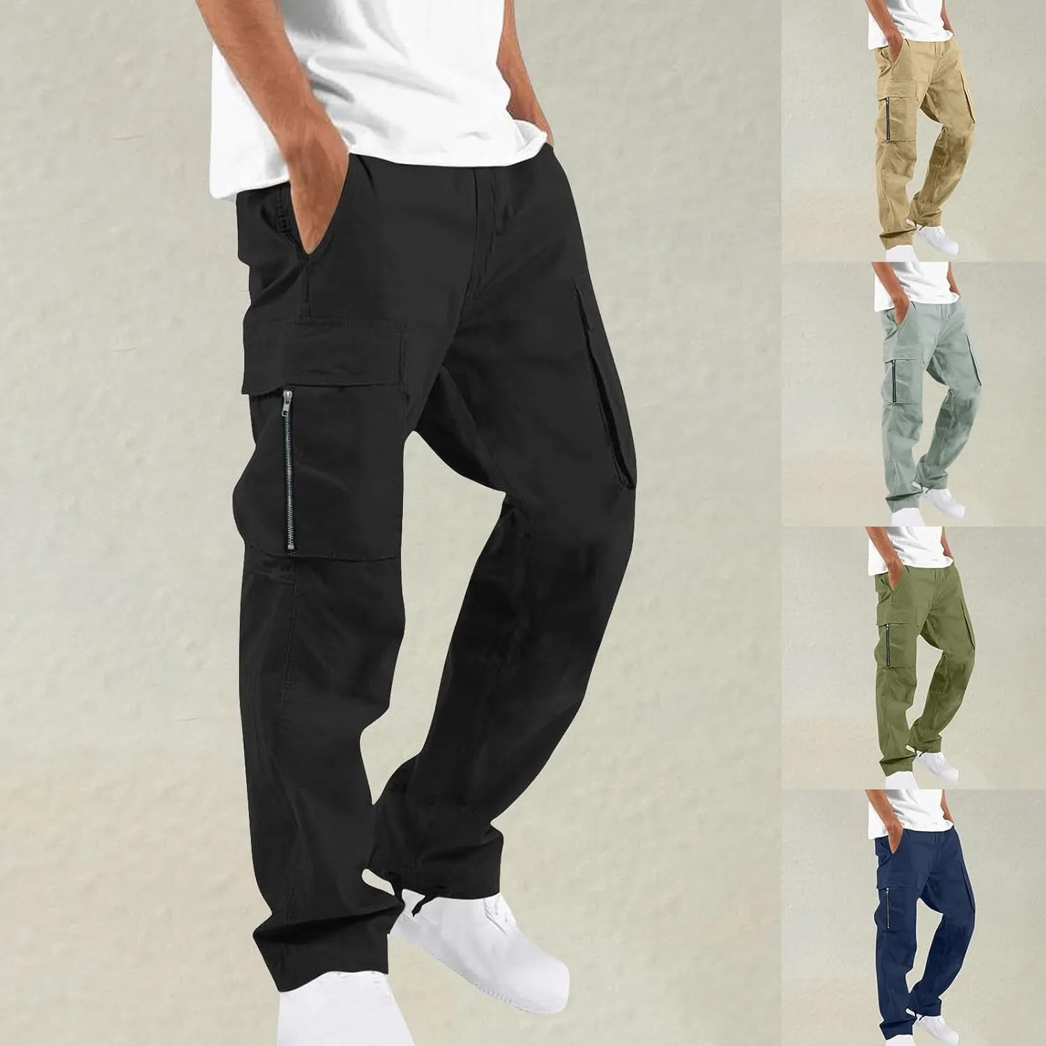Men's Cargo Joggers Sweatpants Casual Drawstring Elastic Waist Gym Athletic Baggy Sweat Pants for Men with Pockets