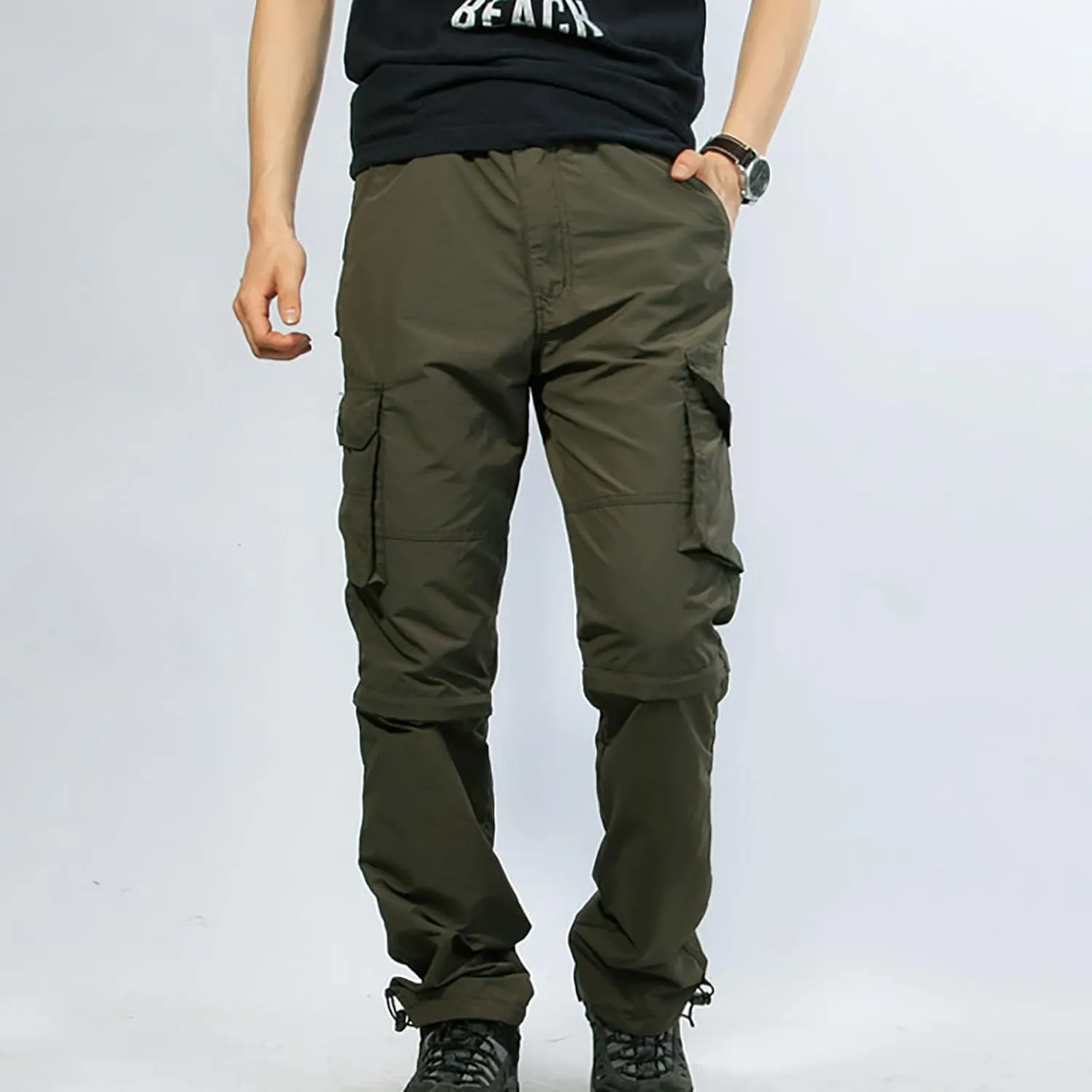 Men's Cargo Pants Casual Stylish Elastic Waist Cotton Multi Pockets Loose Trousers Fashion Outdoor Tactical Pants