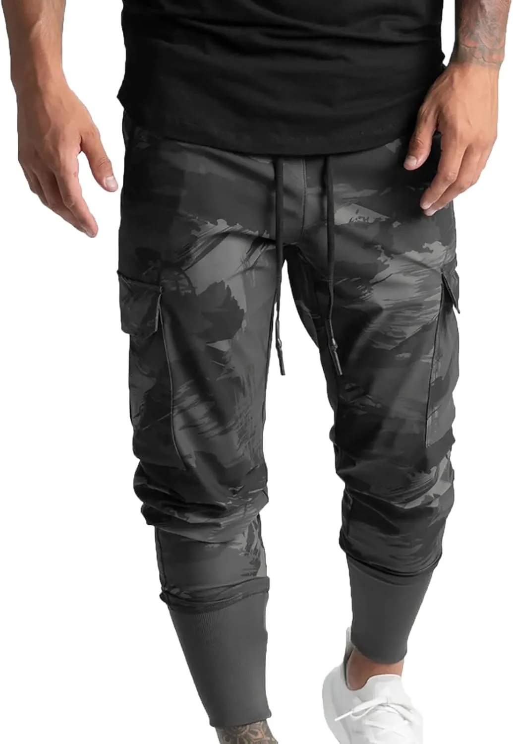 Men's Cargo Pants Drawstring Skinny Stretch Waist Cycling Climbing Sweatpants Fashion Beam Feet Slacks Tapered