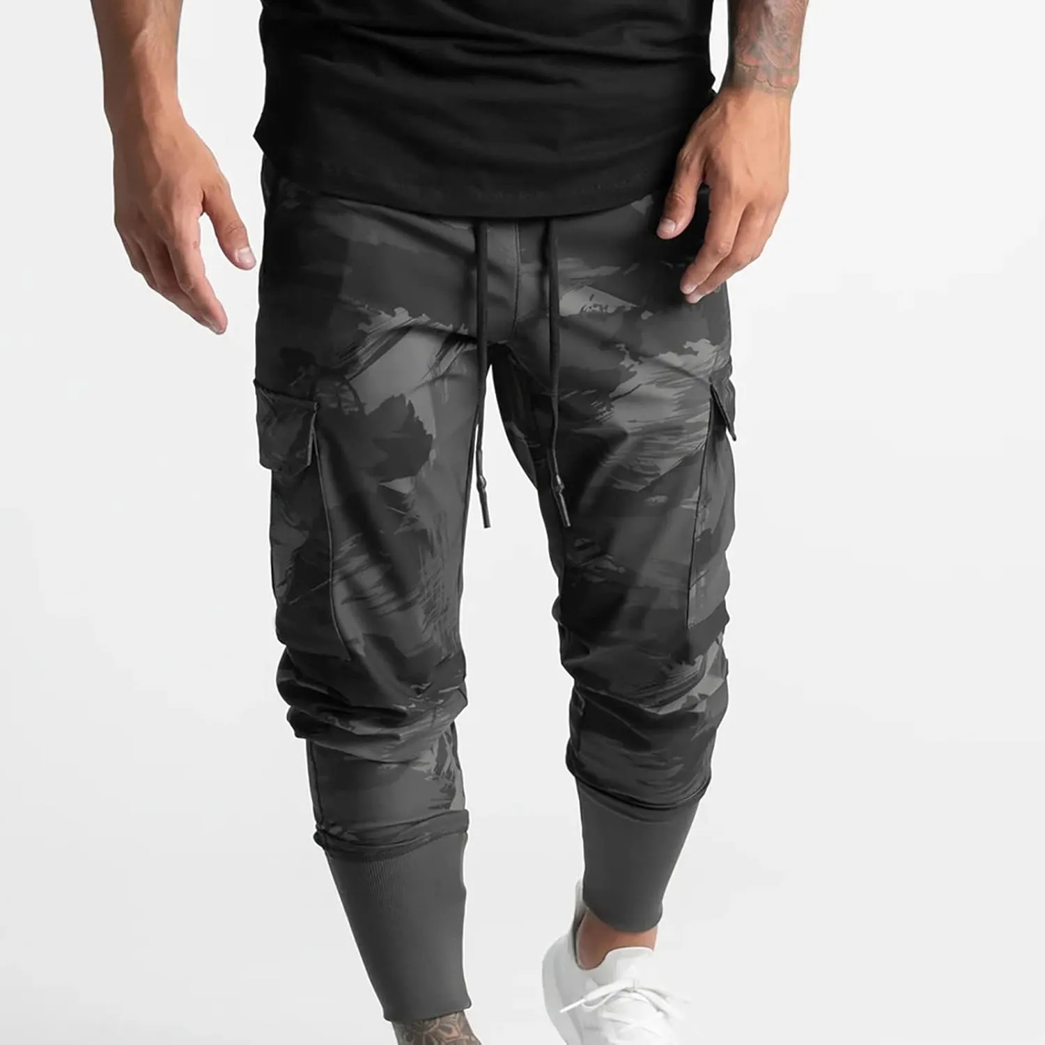 Men's Cargo Pants Drawstring Skinny Stretch Waist Cycling Climbing Sweatpants Fashion Beam Feet Slacks Tapered