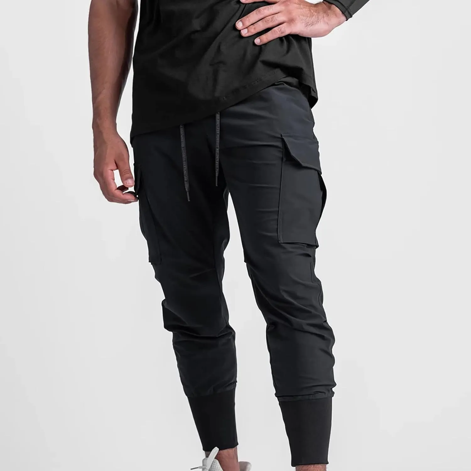 Men's Cargo Pants Drawstring Skinny Stretch Waist Cycling Climbing Sweatpants Fashion Beam Feet Slacks Tapered