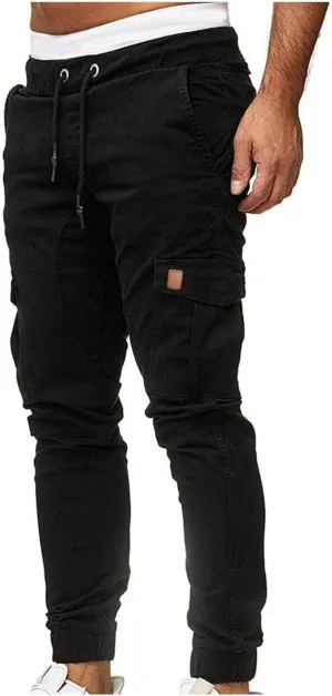 Men's Cargo Pants Stretch Skinny Fit Drawstring Cycling Climbing Trouser Casual Stylish Slacks Tapered Sweatpants