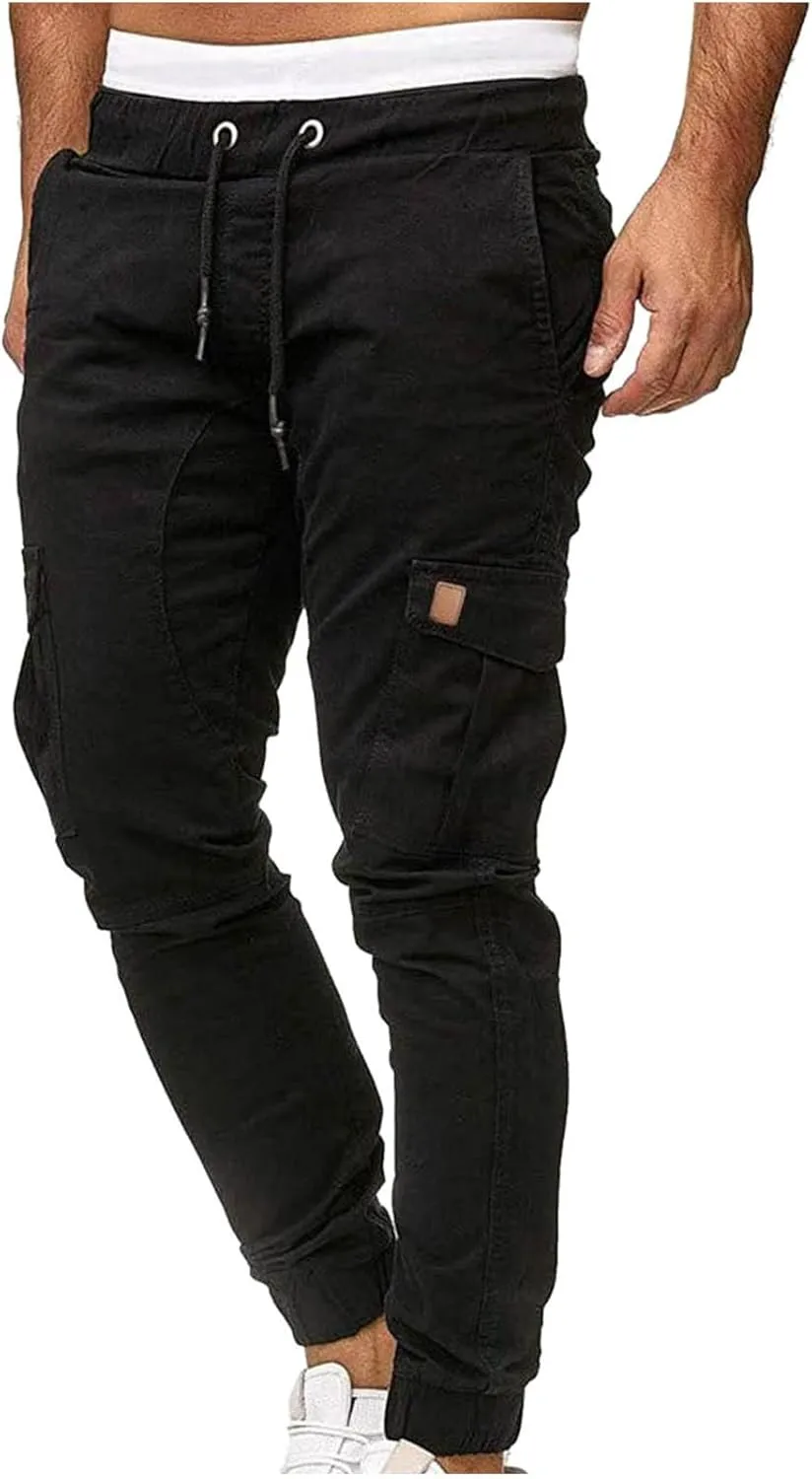 Men's Cargo Pants Stretch Skinny Fit Drawstring Cycling Climbing Trouser Casual Stylish Slacks Tapered Sweatpants