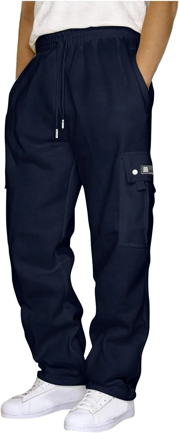 Mens Cargo Sweatpants Athletic Straight Jogger Pant Big and Tall Baggy Tactical Workout Trouser Hiking Pants