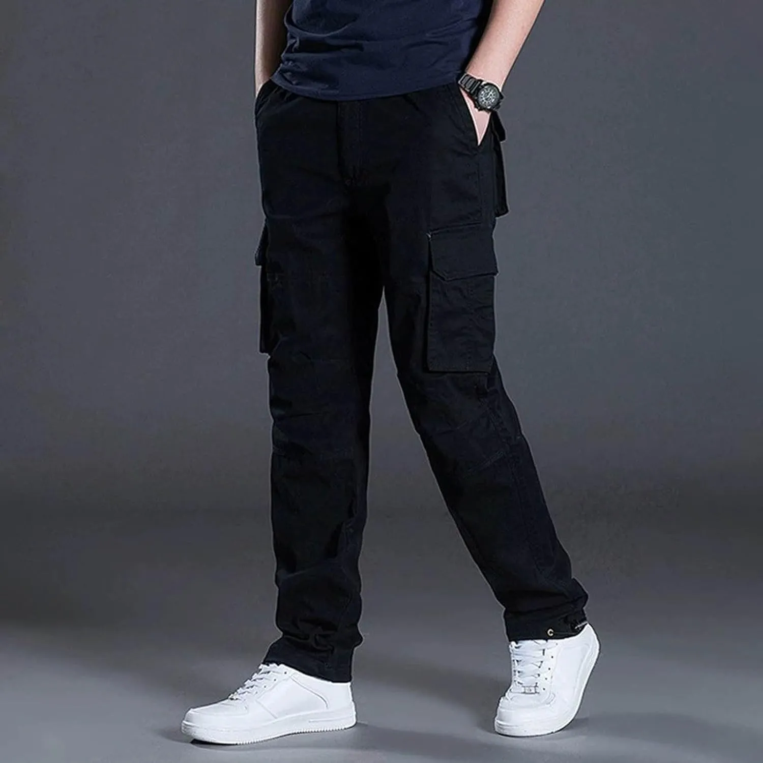 Mens Cargo SweatpantsClassic Vintage Tactical Joggers Stretch Relaxed Fit Hiking Pants Baggy Overalls with Pockets