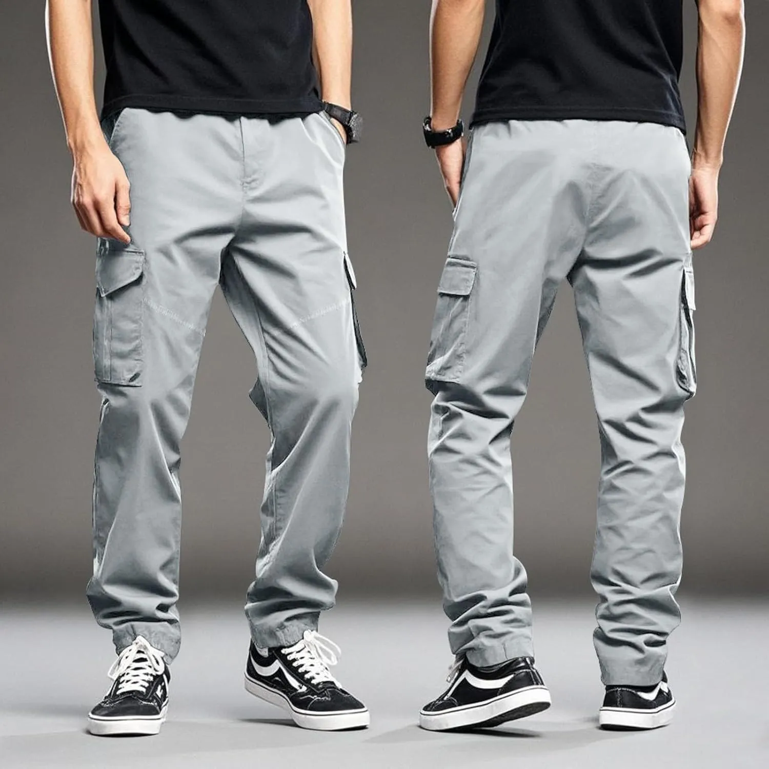 Mens Casual Cargo Pants Elastic Waist Workout Sweatpants Joggers Lightweight Quick Dry Breathable Pant