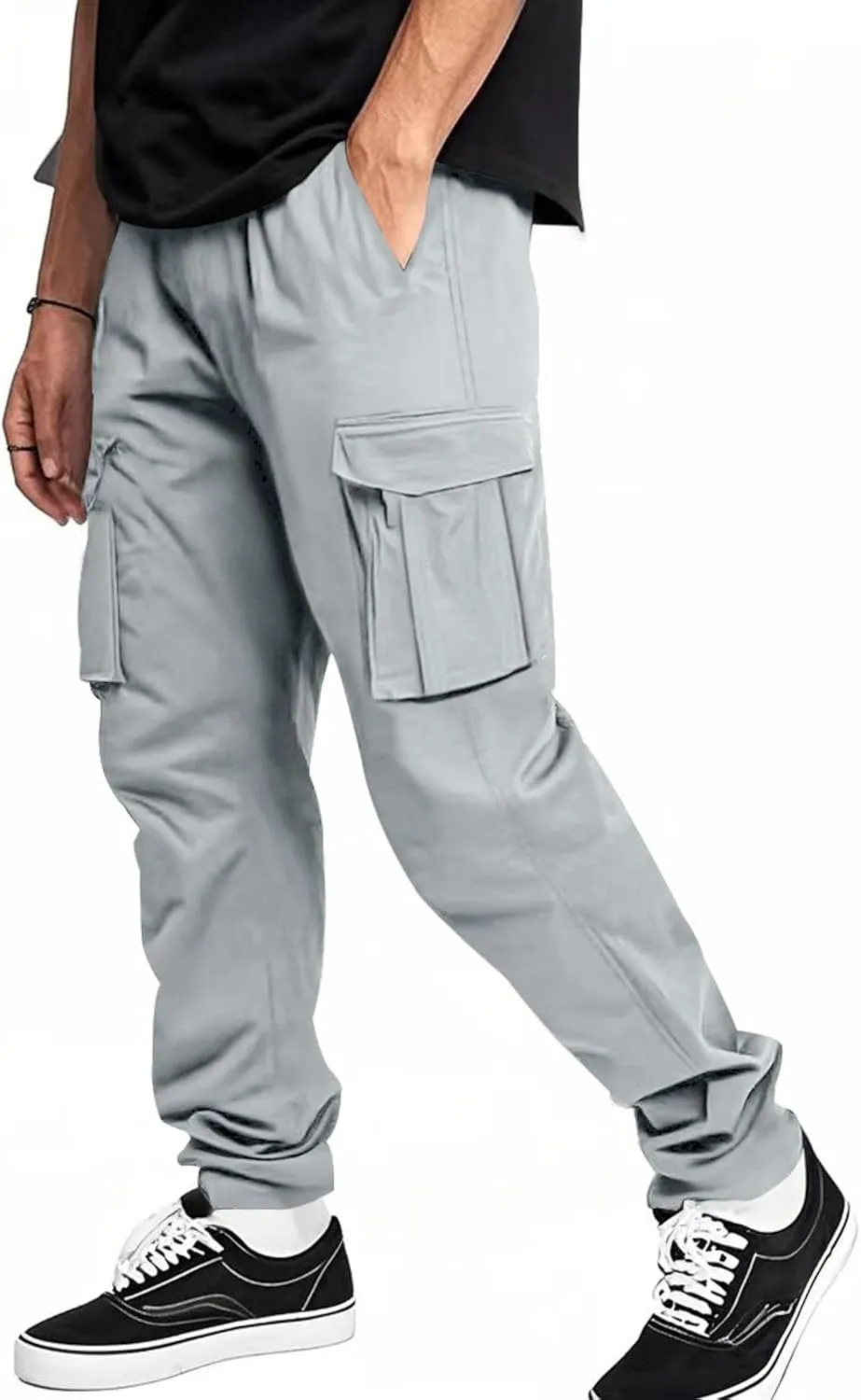 Mens Casual Cargo Pants Elastic Waist Workout Sweatpants Joggers Lightweight Quick Dry Breathable Pant