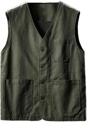 Men's Casual Cargo Vests Cotton Breathable Mesh Sleeveless Jackets Outwdoor Fishing Waistcoat