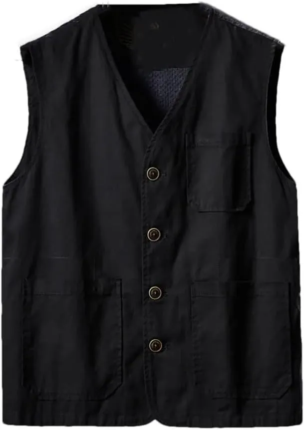 Men's Casual Cargo Vests Cotton Breathable Mesh Sleeveless Jackets Outwdoor Fishing Waistcoat