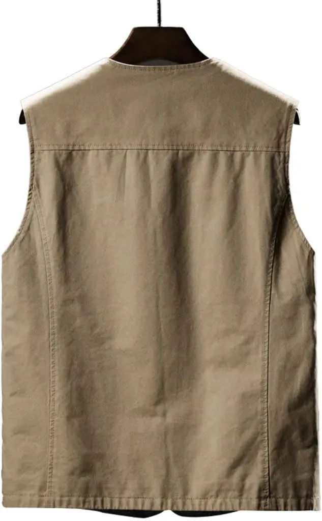 Men's Casual Cargo Vests Cotton Breathable Mesh Sleeveless Jackets Outwdoor Fishing Waistcoat