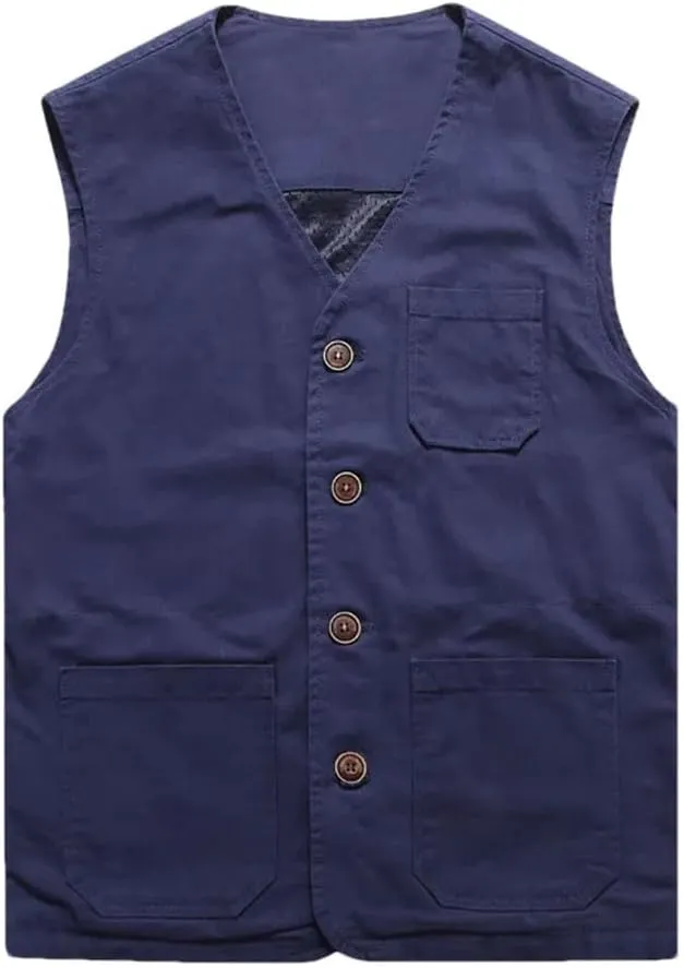 Men's Casual Cargo Vests Cotton Breathable Mesh Sleeveless Jackets Outwdoor Fishing Waistcoat