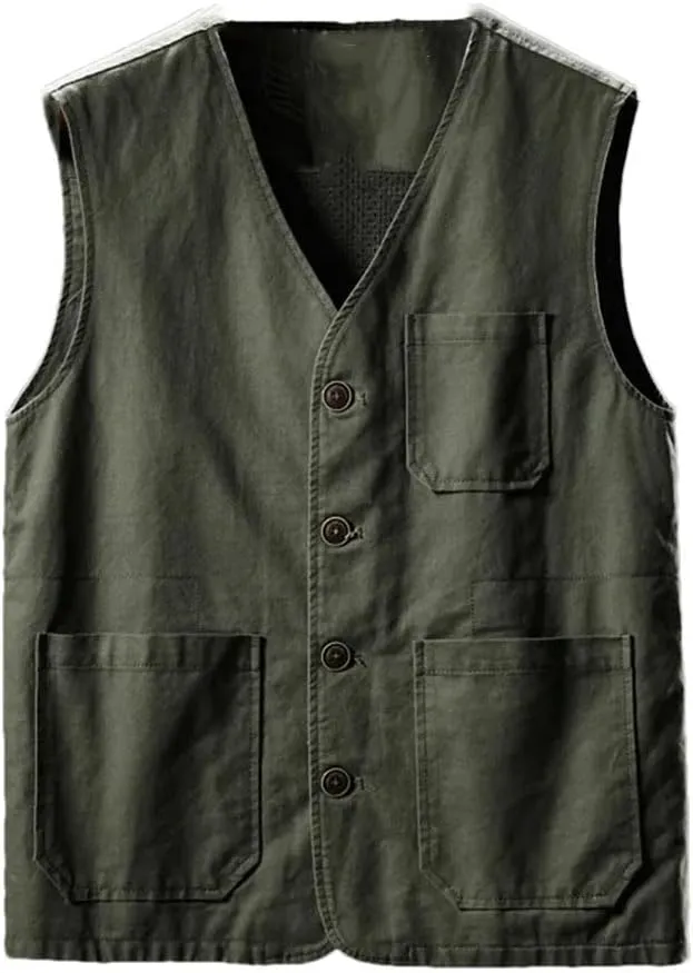Men's Casual Cargo Vests Cotton Breathable Mesh Sleeveless Jackets Outwdoor Fishing Waistcoat