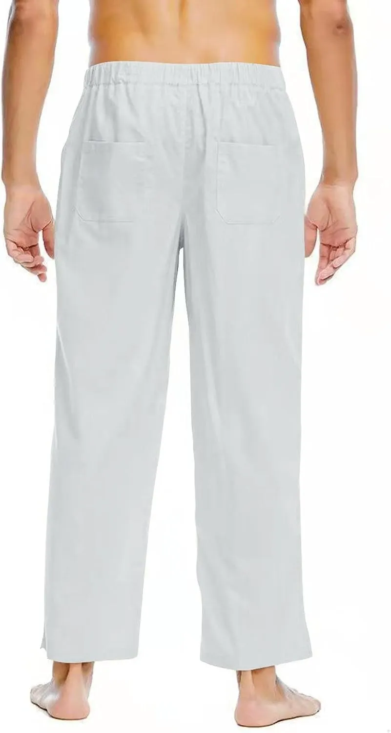 Men's Casual Pants Drawstring Elastic Waist Quick Dry Solid Summer Beach Pants Lightweight Loose Trousers with Pocket