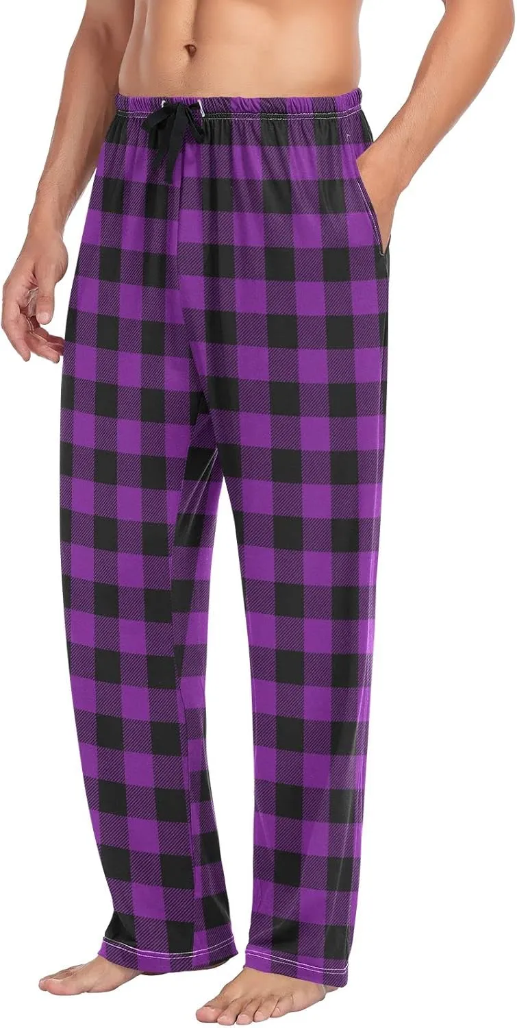 Mens Cream Plaid Pajama Pants Purple Buffalo Pj Pants for Men Pajama Bottoms S