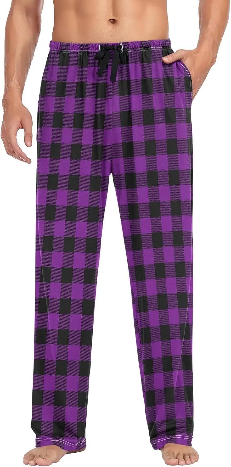 Mens Cream Plaid Pajama Pants Purple Buffalo Pj Pants for Men Pajama Bottoms S