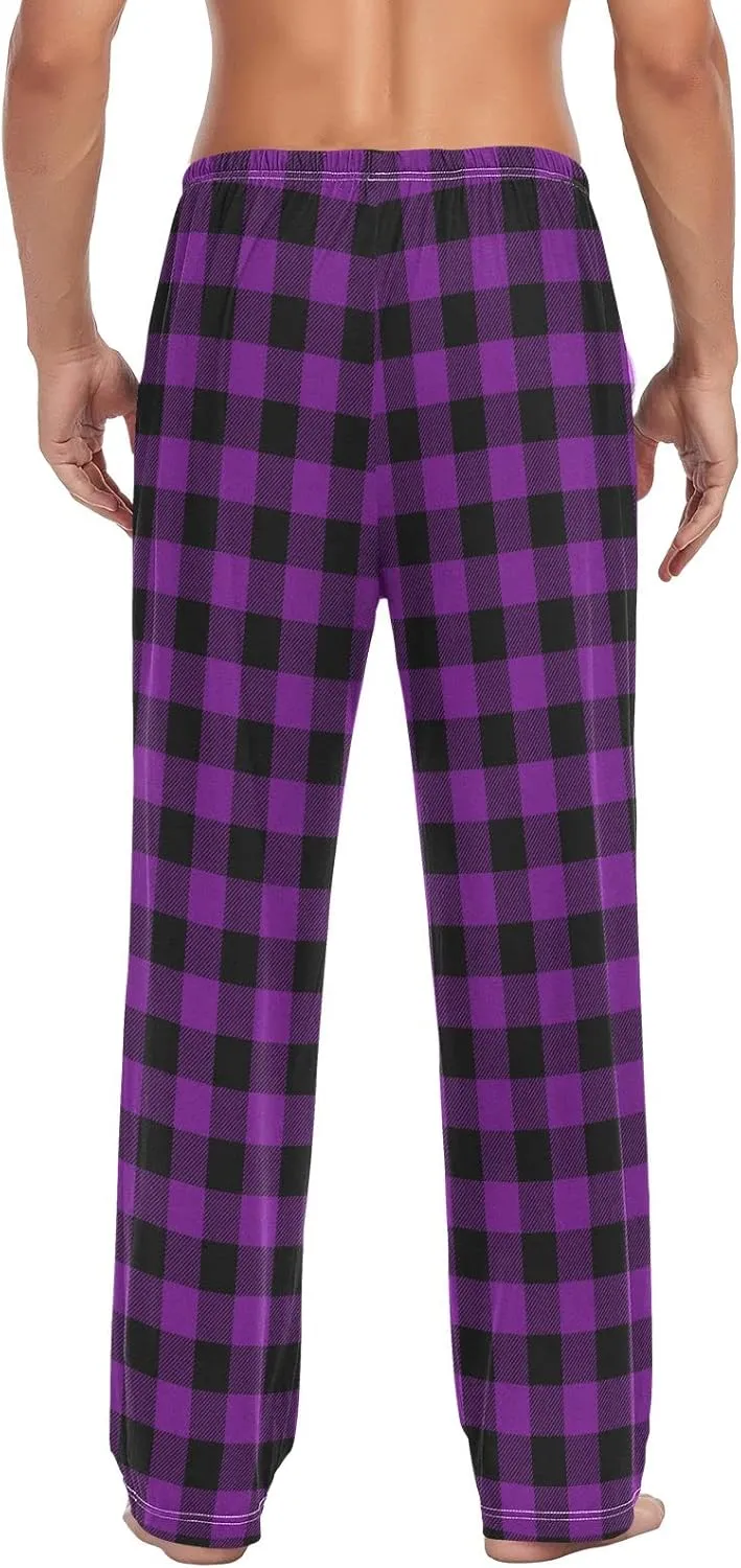 Mens Cream Plaid Pajama Pants Purple Buffalo Pj Pants for Men Pajama Bottoms S