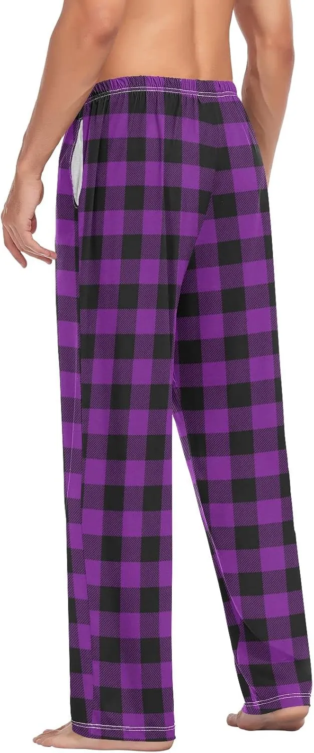 Mens Cream Plaid Pajama Pants Purple Buffalo Pj Pants for Men Pajama Bottoms S