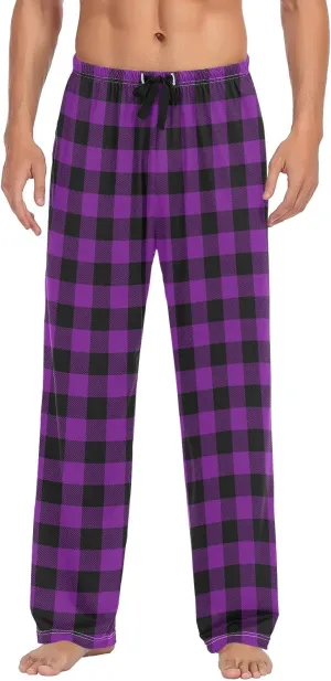Mens Cream Plaid Pajama Pants Purple Buffalo Pj Pants for Men Pajama Bottoms S