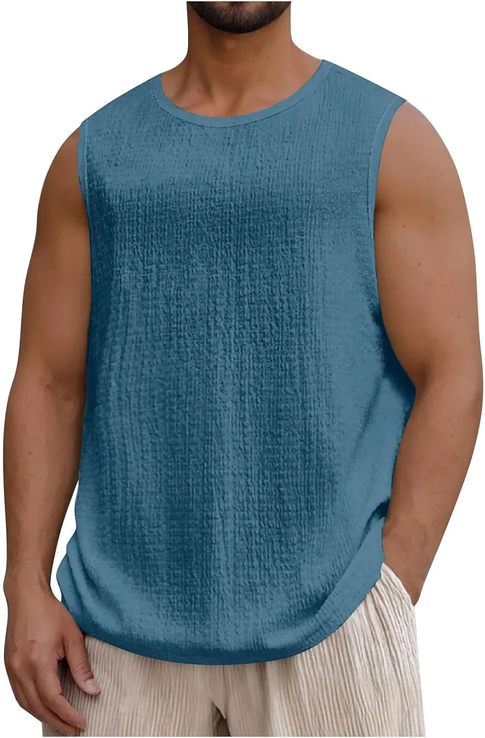 Men's Crewneck Sleeveless Athletic Tank Top Summer Casual Workout Muscle Cut Tee Tops Lightweight Quick Dry Vest