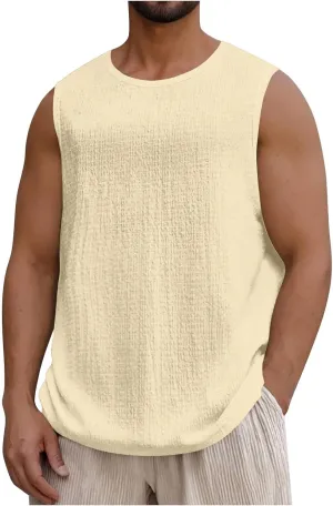 Men's Crewneck Sleeveless Athletic Tank Top Summer Casual Workout Muscle Cut Tee Tops Lightweight Quick Dry Vest