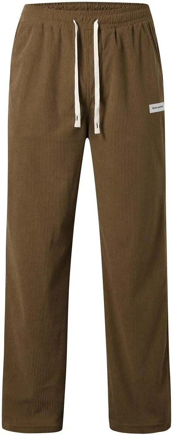 Men's Elastic Waist Casual Pants, Corduroy Baggy Quick Dry Lightweight Athletic Outdoor Hiking Sweatpants with Pockets