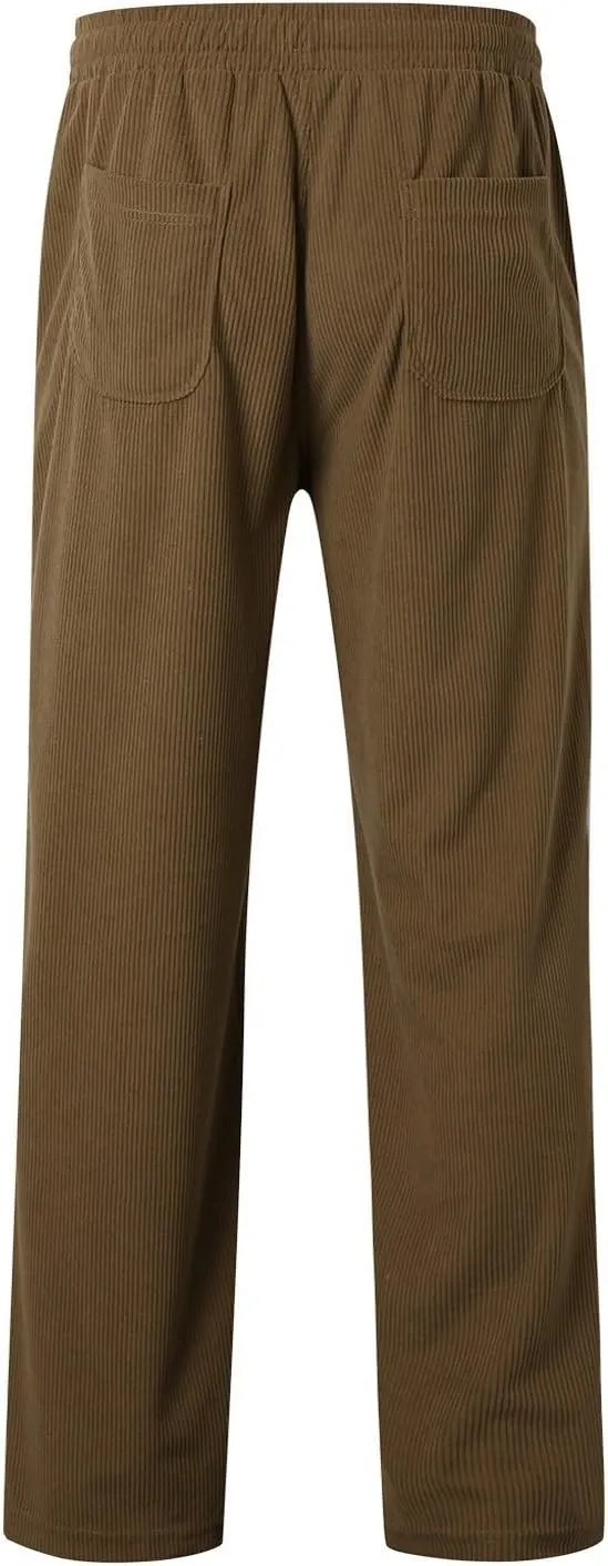 Men's Elastic Waist Casual Pants, Corduroy Baggy Quick Dry Lightweight Athletic Outdoor Hiking Sweatpants with Pockets