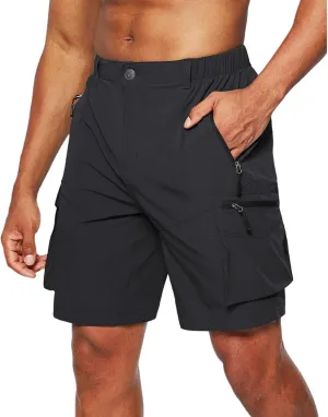 Men's Joggers Shorts Solid Color Tactical Cargo Shorts Straight Stretch Sport Pants with Multiple Pockets for Camping