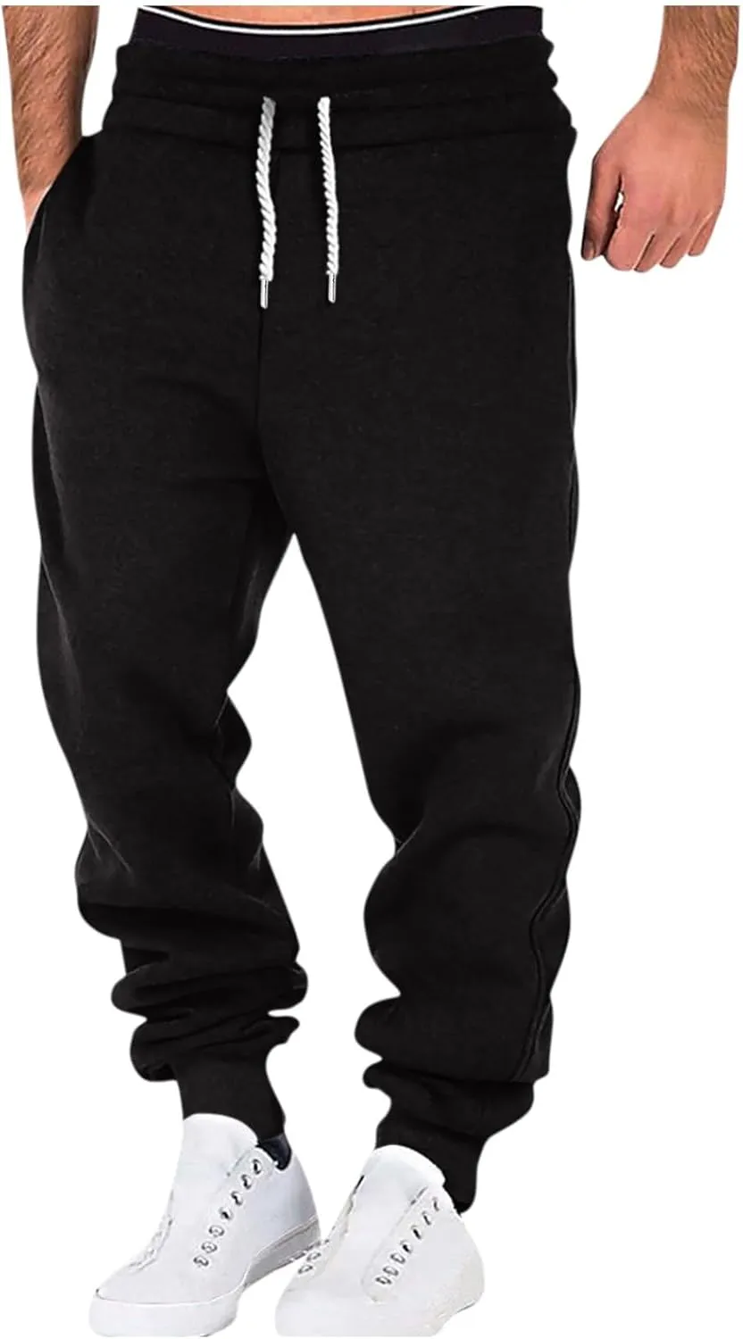 Mens Joggers with Pockets Baggy Drawstring Waist Fleece Lined Sweatpants Plus Size Casual Comfy Athletic Pants