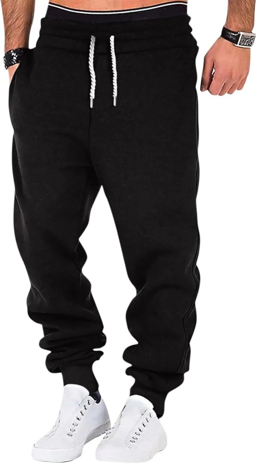Mens Joggers with Pockets Baggy Drawstring Waist Fleece Lined Sweatpants Plus Size Casual Comfy Athletic Pants
