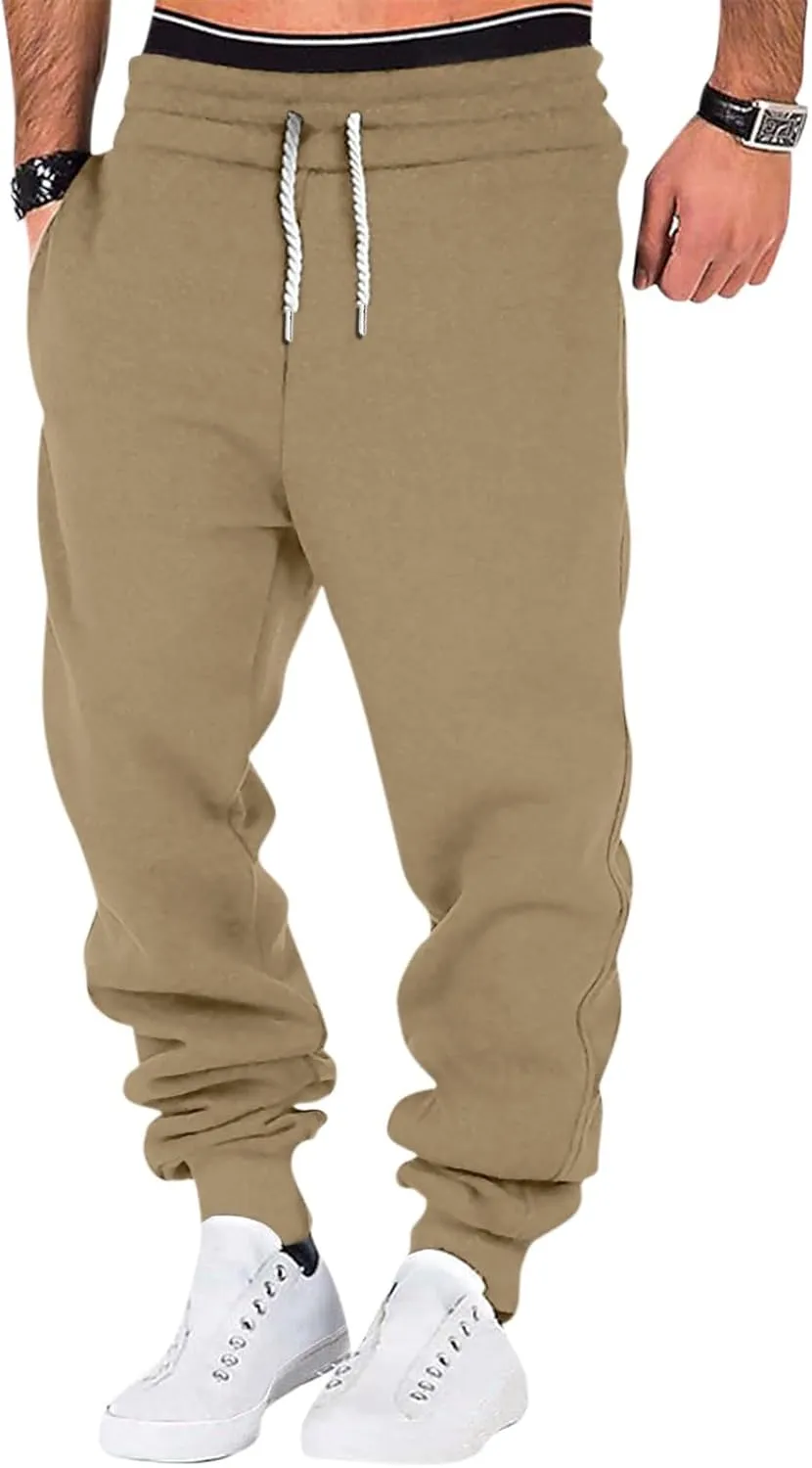 Mens Joggers with Pockets Baggy Drawstring Waist Fleece Lined Sweatpants Plus Size Casual Comfy Athletic Pants