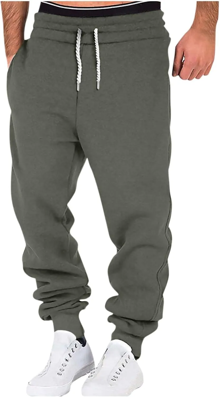 Mens Joggers with Pockets Baggy Drawstring Waist Fleece Lined Sweatpants Plus Size Casual Comfy Athletic Pants