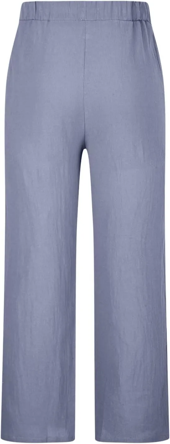 Mens Lightweight Pants Casual Stylish Cotton Linen Loose Trouser Summer Drawstring Elastic Waist Beach Sweatpants