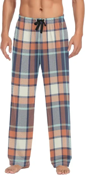 Mens Pajama Bottoms Blue Orange Classic Plaid Pajama Pants for Men Lounge Pants S
