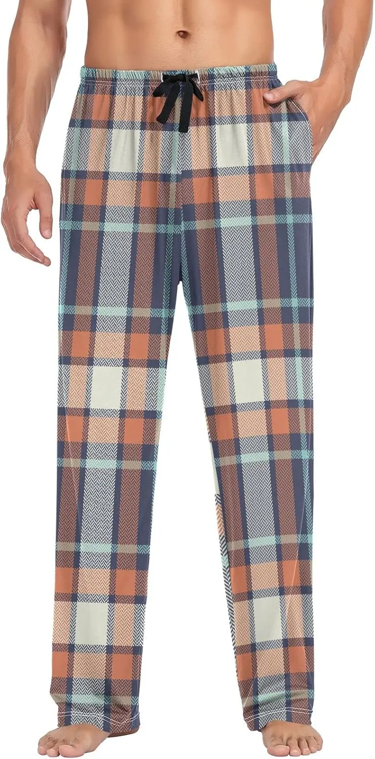 Mens Pajama Bottoms Blue Orange Classic Plaid Pajama Pants for Men Lounge Pants S