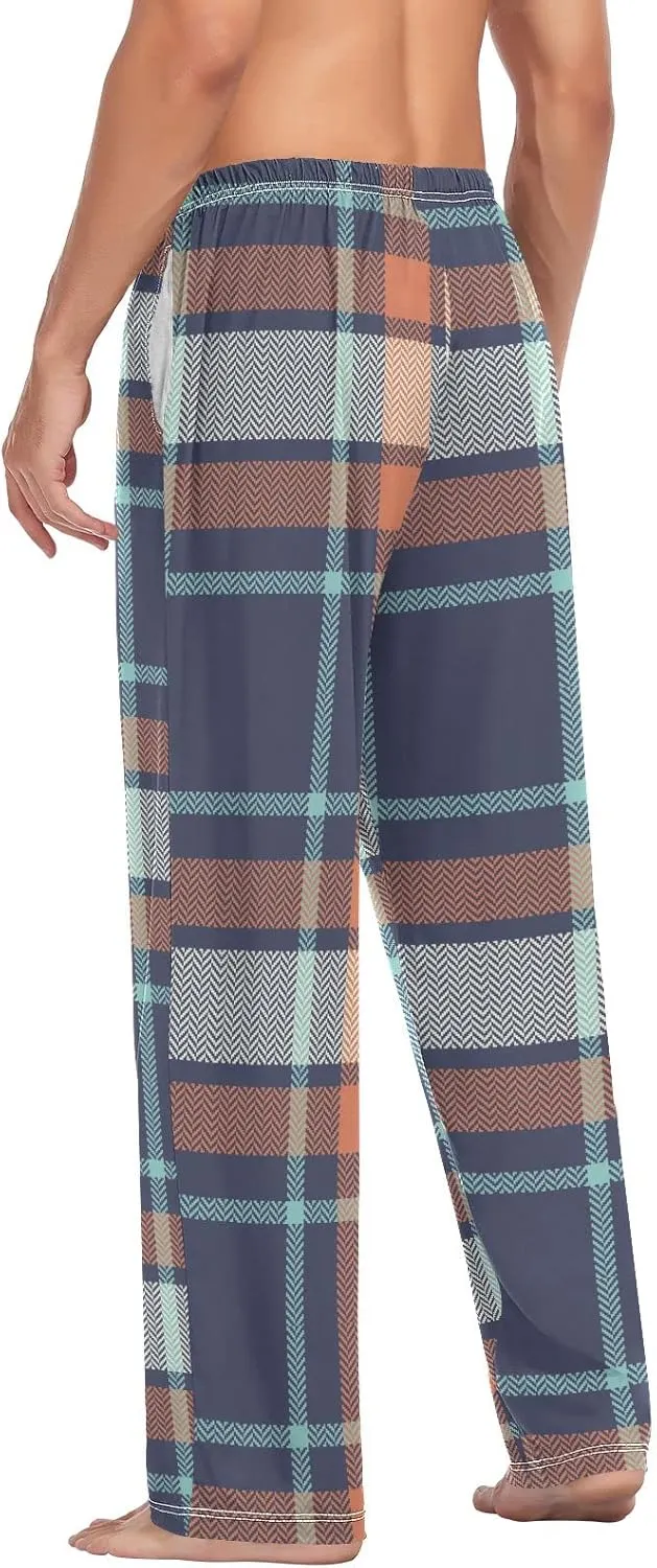 Mens Pajama Bottoms Blue Orange Classic Plaid Pajama Pants for Men Lounge Pants S