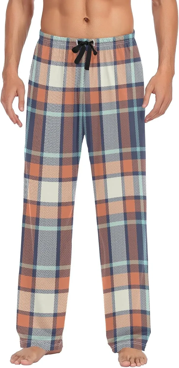 Mens Pajama Bottoms Blue Orange Classic Plaid Pajama Pants for Men Lounge Pants S
