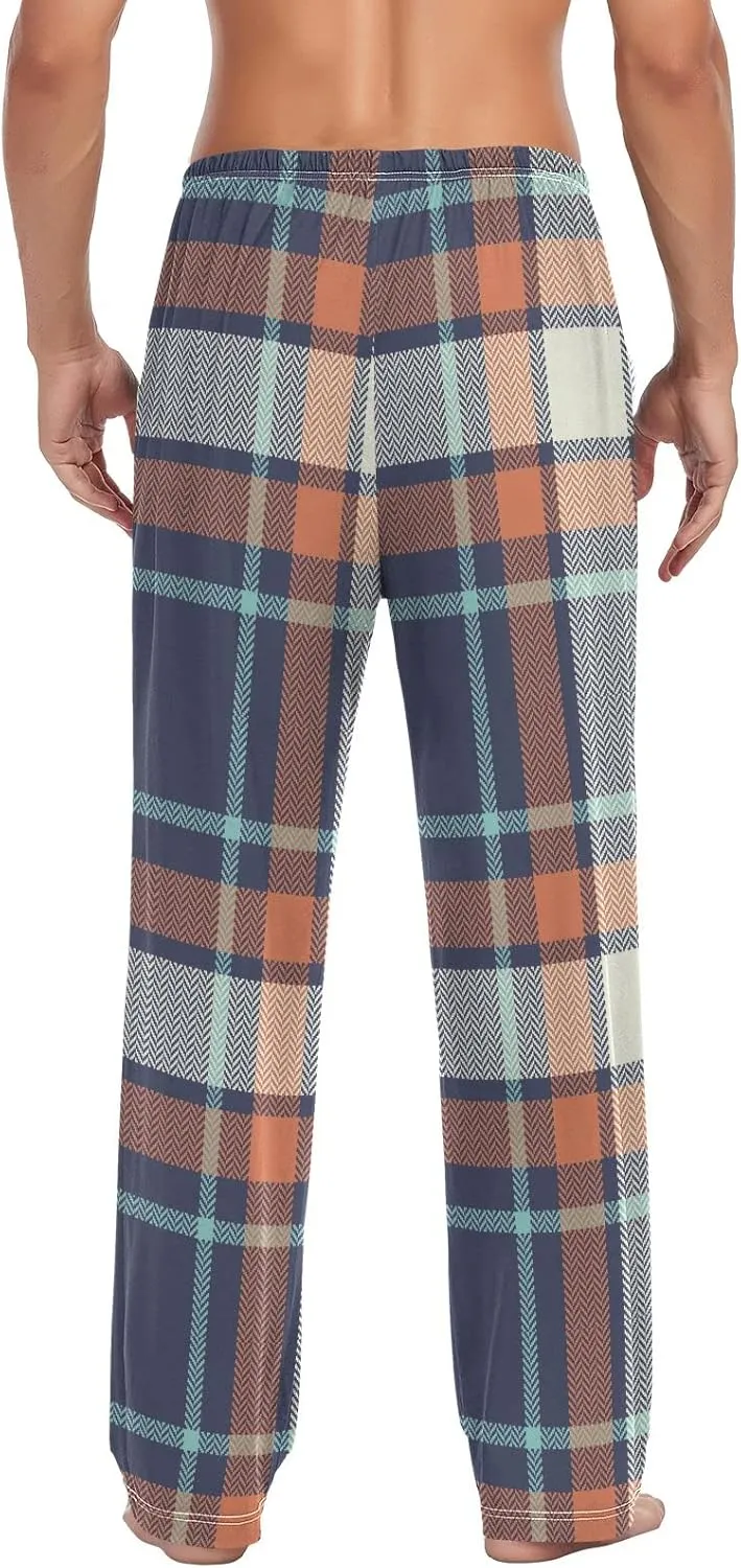 Mens Pajama Bottoms Blue Orange Classic Plaid Pajama Pants for Men Lounge Pants S