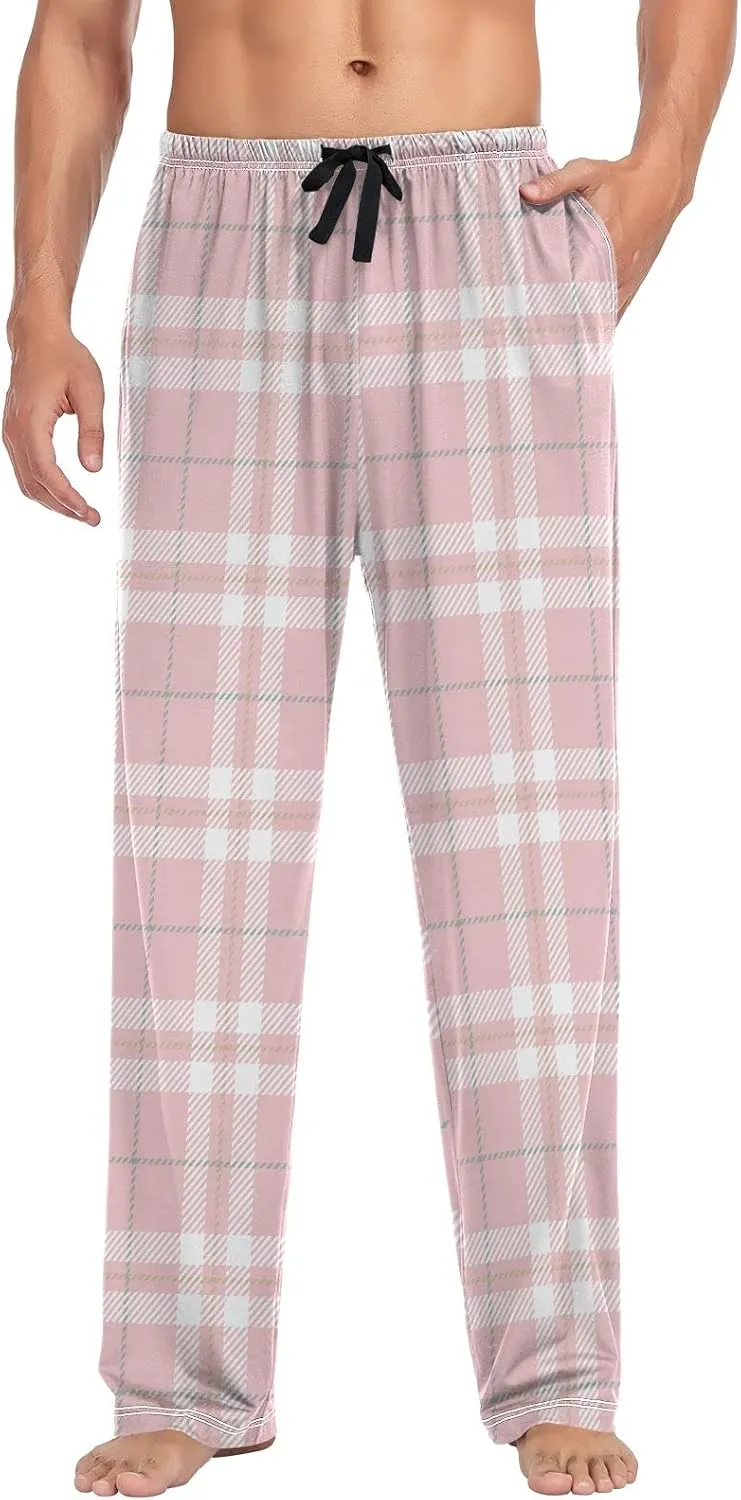 Mens Pajama Bottoms Plaid Pink Black White Pajama Pants for Men Lounge Pants S