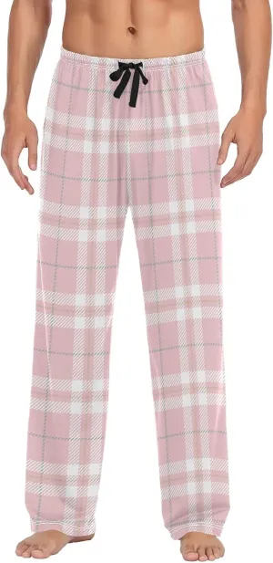 Mens Pajama Bottoms Plaid Pink Black White Pajama Pants for Men Lounge Pants S