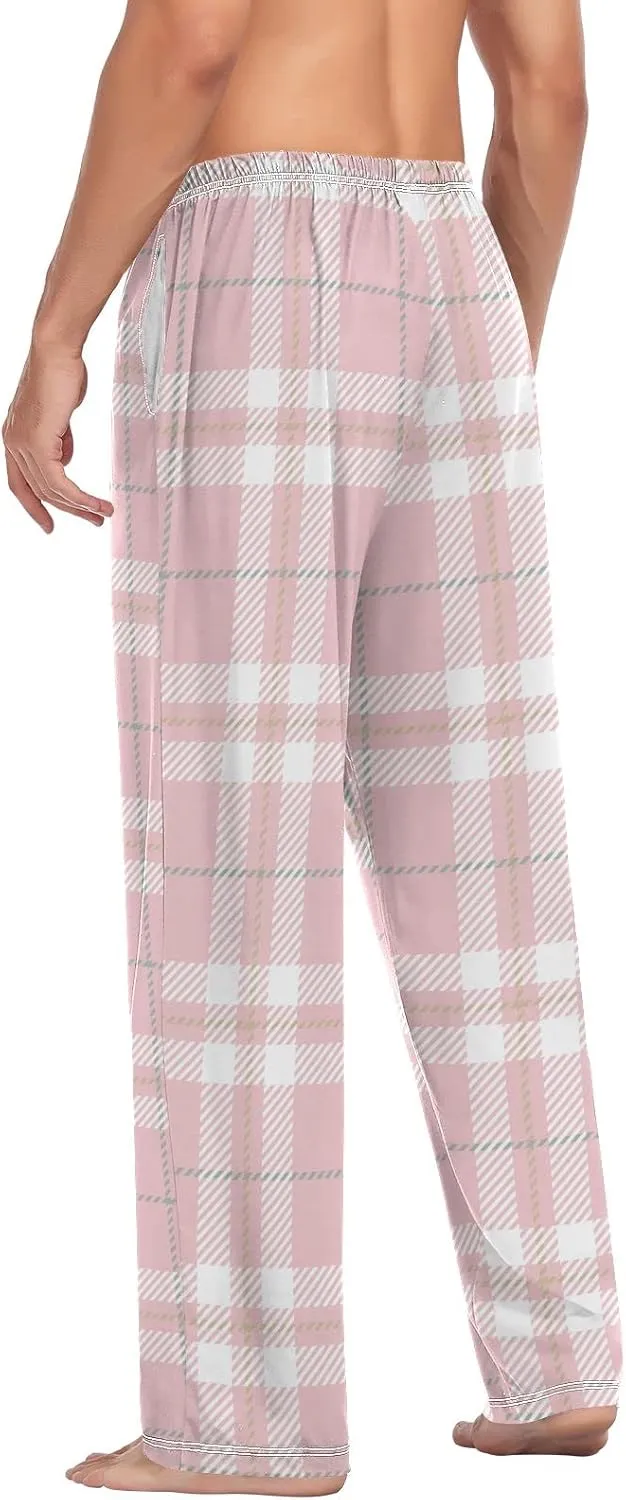 Mens Pajama Bottoms Plaid Pink Black White Pajama Pants for Men Lounge Pants S