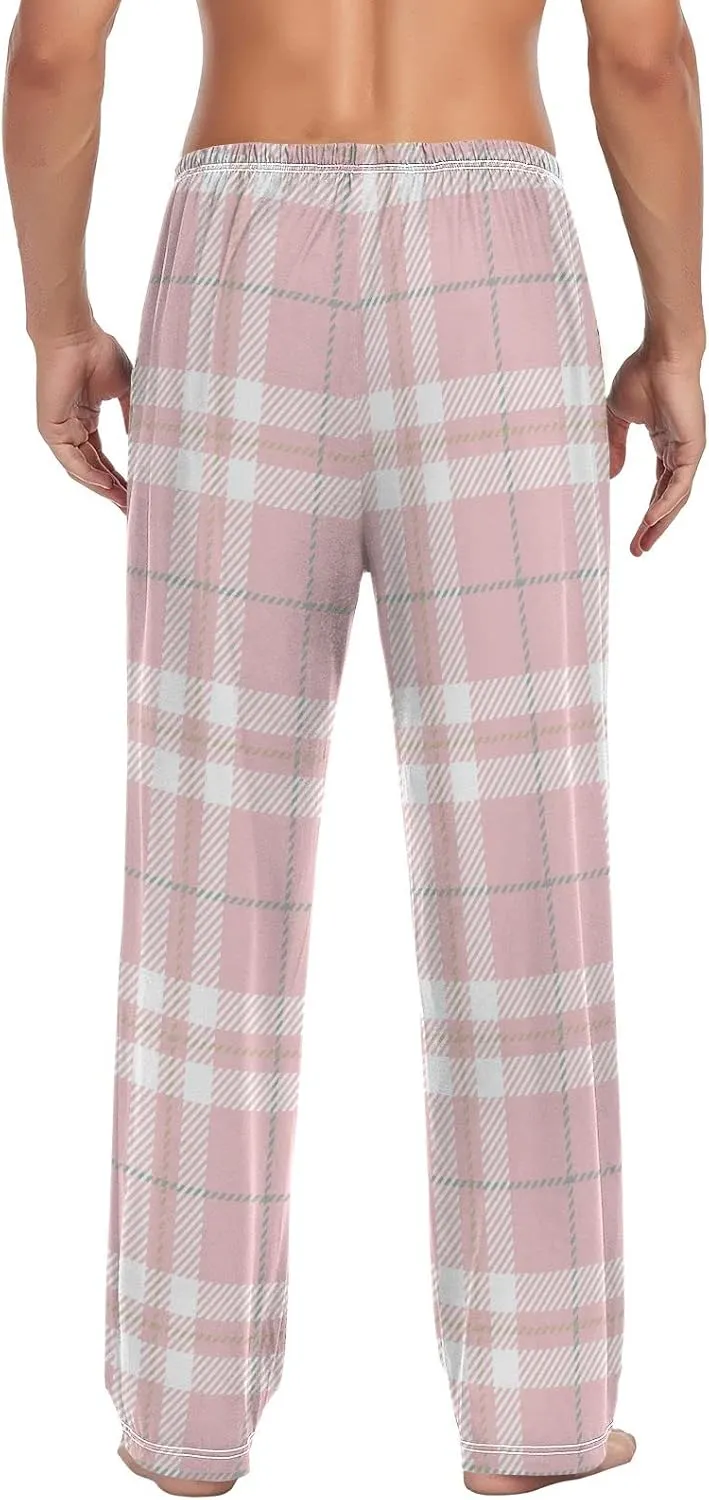 Mens Pajama Bottoms Plaid Pink Black White Pajama Pants for Men Lounge Pants S
