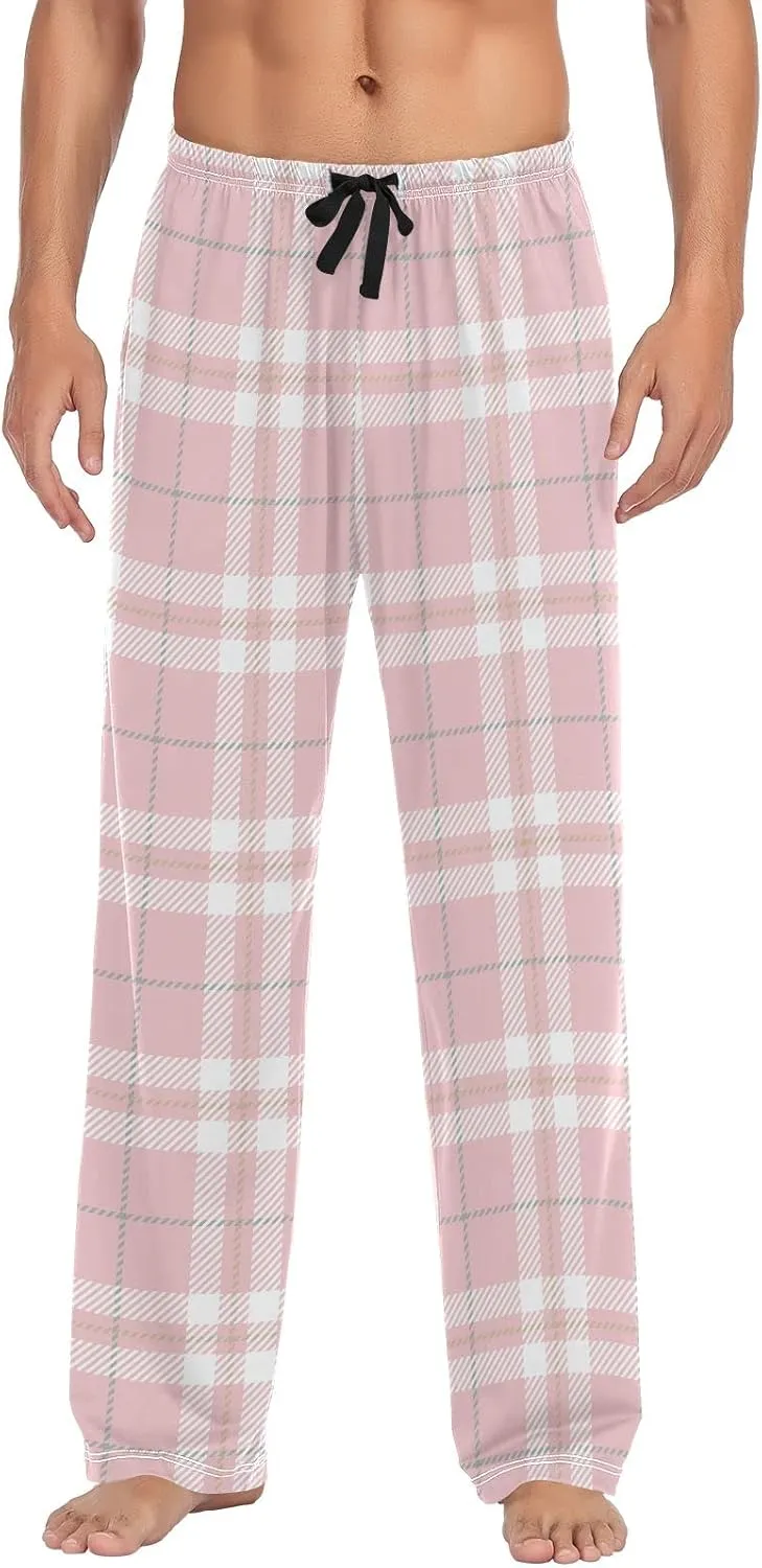 Mens Pajama Bottoms Plaid Pink Black White Pajama Pants for Men Lounge Pants S