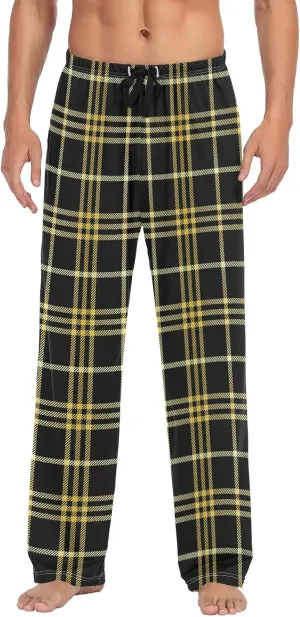 Mens Pajama Bottoms Yellow Black Buffalo Plaid Pajama Pants for Men Lounge Pants S