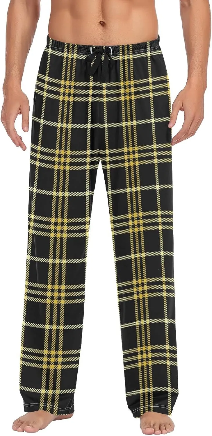 Mens Pajama Bottoms Yellow Black Buffalo Plaid Pajama Pants for Men Lounge Pants S