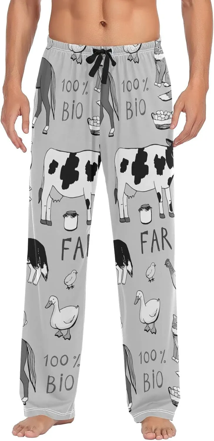 Men's Pajama Pants Straight Trouser Sleep Lounge Pants Sleepwear with Pockets